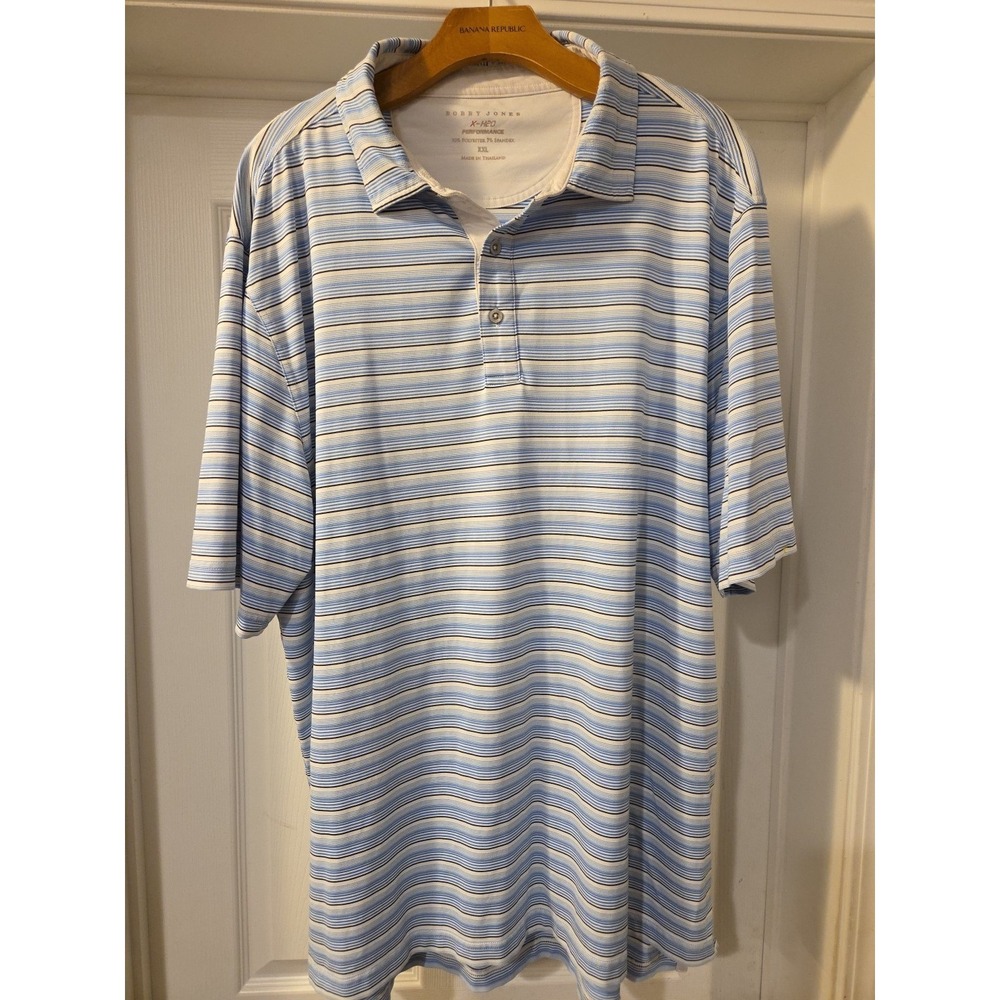 Bobby Jones X H20 Performance+ LOGO  Mens Golf Polo Shirt White/Blue striped XXL